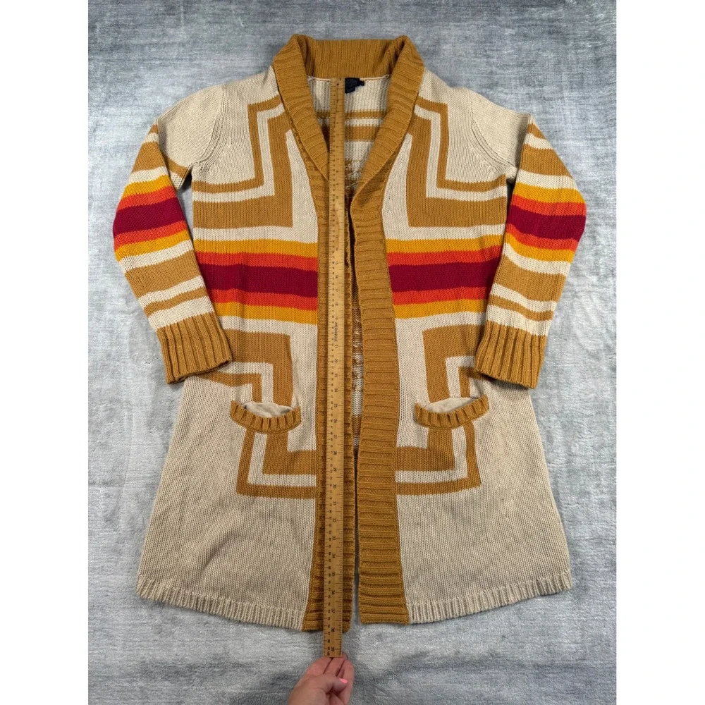 Pendleton Sweater Womens Medium Tan Southwestern Aztec Cardigan Longline Boho - Picture 4 of 7
